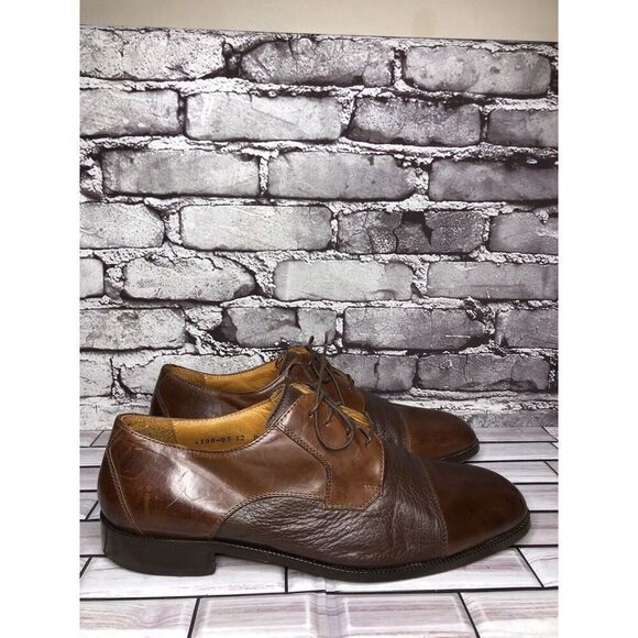 Pronto Uomo Firenze Brown Leather Cap Toe Oxfords Dress Shoes Men Sz 12M US/45EU - Picture 1 of 16